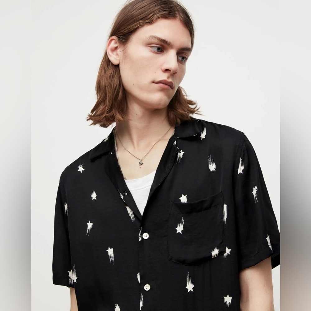AllSaints Black Starburn Short Sleeve Shirt - Size L